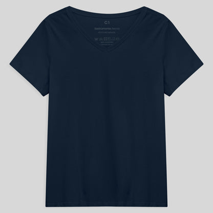 Tech T-Shirt Impermeável Gola V Plus Feminina - Azul Marinho