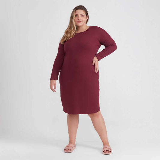 Vestido Ml Confort PLus Feminina - Vermelho Vinho