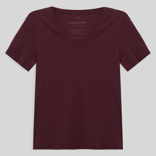 Camiseta Pijama Gola C Plus Feminina - Vermelho Vinho
