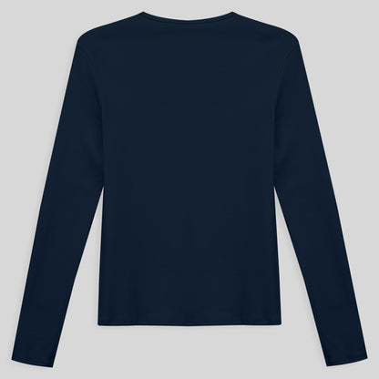 Camiseta Conforto Ml Gola C Plus Feminina - Azul Marinho