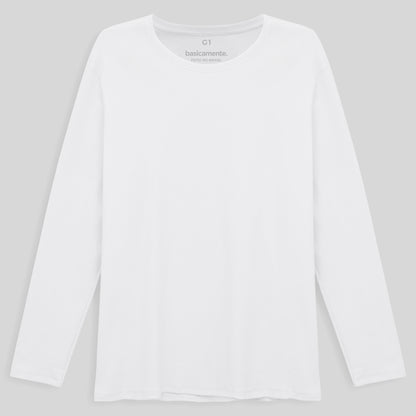Camiseta Conforto Ml Gola C Plus Masculina - Branco