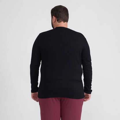 Camiseta Conforto Ml Gola C Plus Masculina - Preto