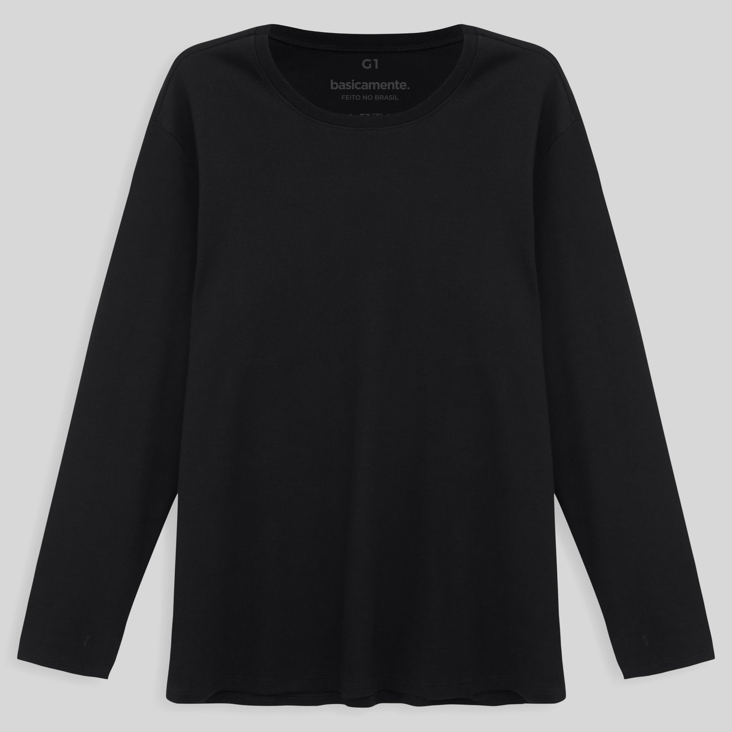 Camiseta Conforto Ml Gola C Plus Masculina - Preto