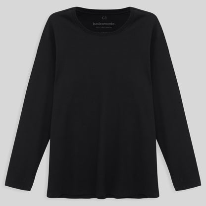 Camiseta Conforto Ml Gola C Plus Masculina - Preto