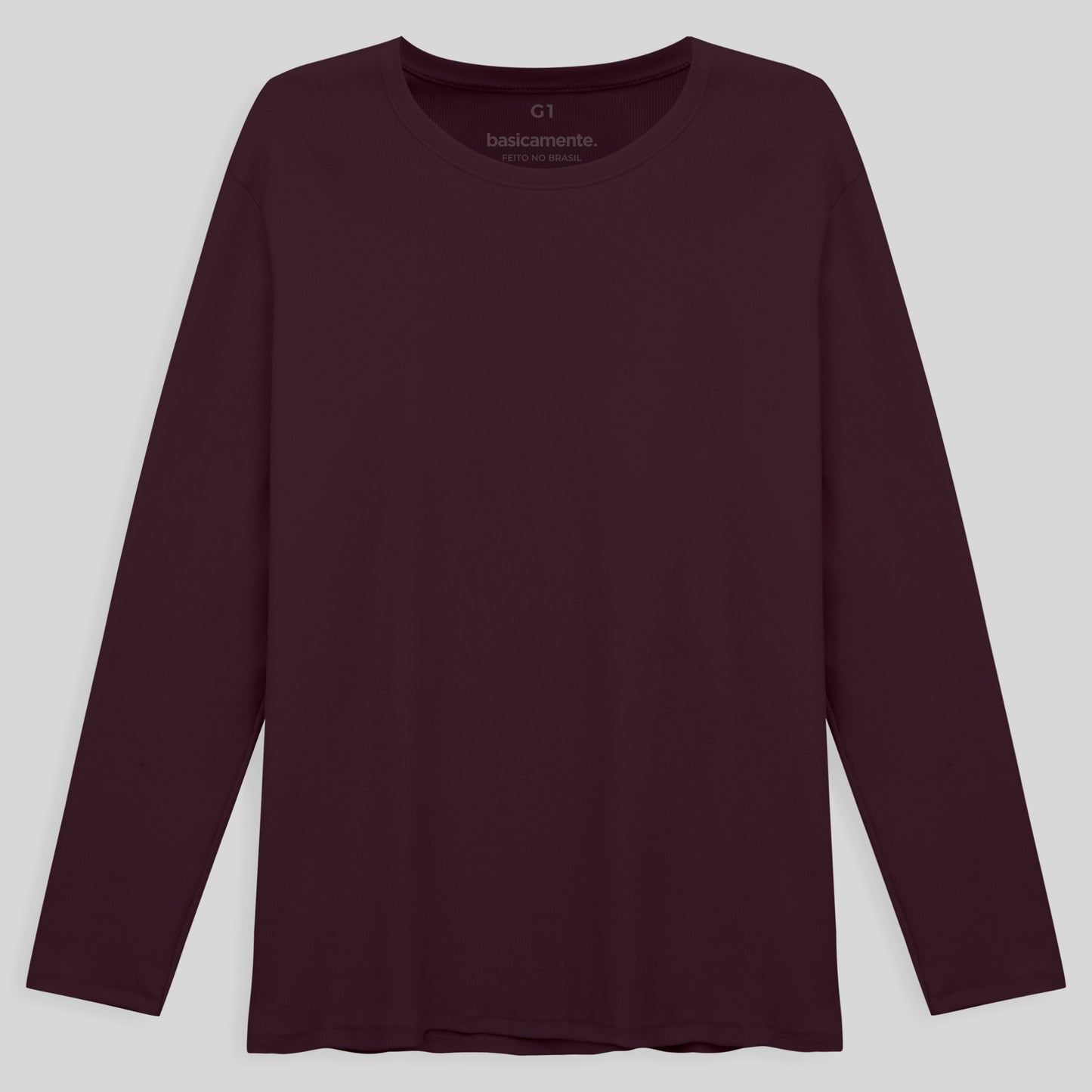 Camiseta Conforto Ml Gola C Plus Masculina - Vermelho Vinho