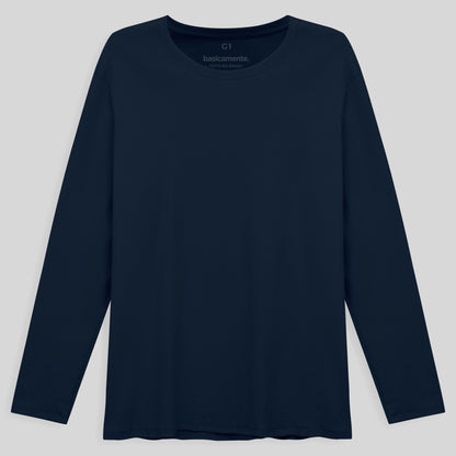 Camiseta Conforto Ml Gola C Plus Masculina - Azul Marinho