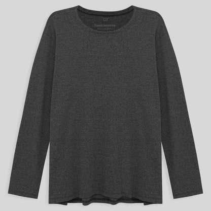 Camiseta Conforto Ml Gola C Plus Masculina - Mescla Escuro