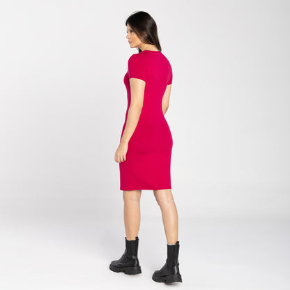 Vestido Curto Canelado - Magenta