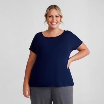 Blusa Ampla Plus Feminina - Azul Marinho