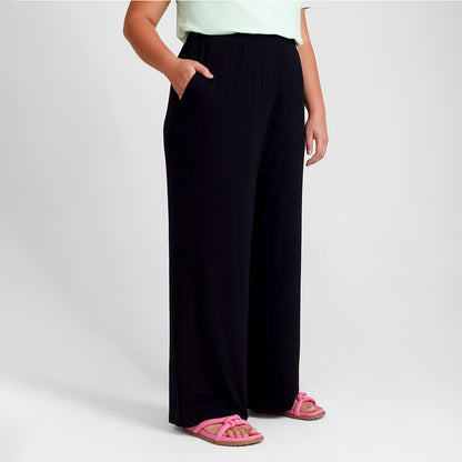 Calça Wide Viscose Plus Feminina - Preto