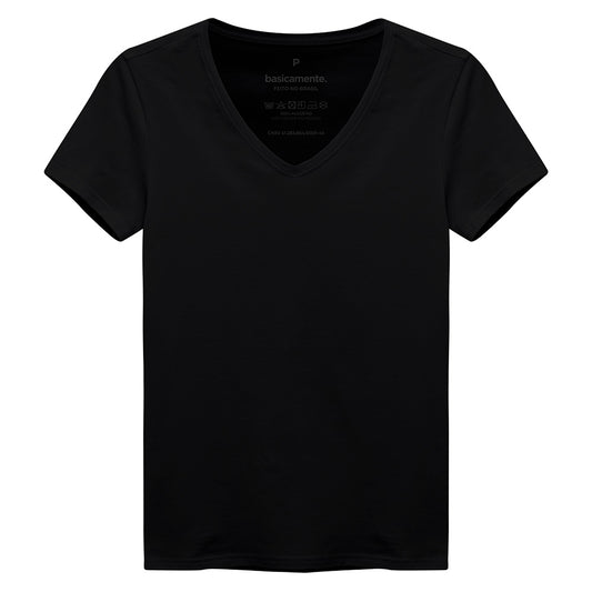 Camiseta Comfort Gola V Feminina - Preto