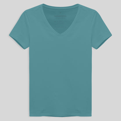 Camiseta Comfort Gola V Feminina - Azul Turquesa