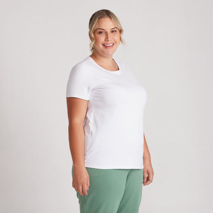 Camiseta Cotton Slim Gola C Plus Feminino - Branco