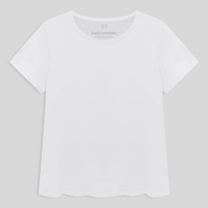 Camiseta Cotton Slim Gola C Plus Feminino - Branco