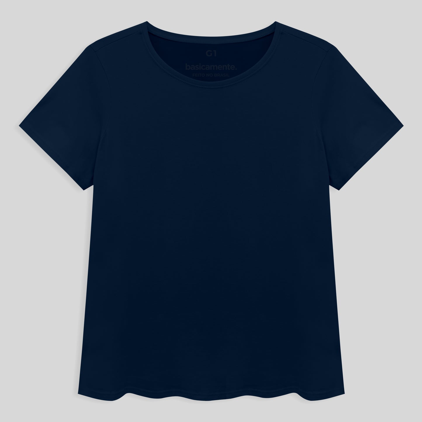 Camiseta Cotton Slim Gola C Plus Feminino - Azul Marinho