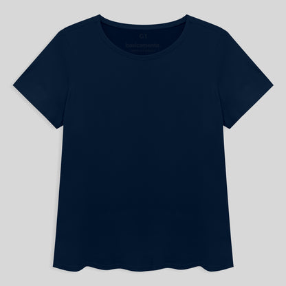 Camiseta Cotton Slim Gola C Plus Feminino - Azul Marinho