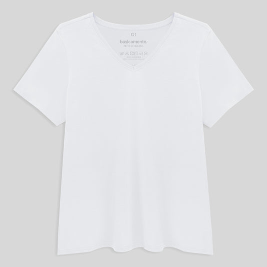 Camiseta Slim Gola V Cotton Plus Feminina - Branco