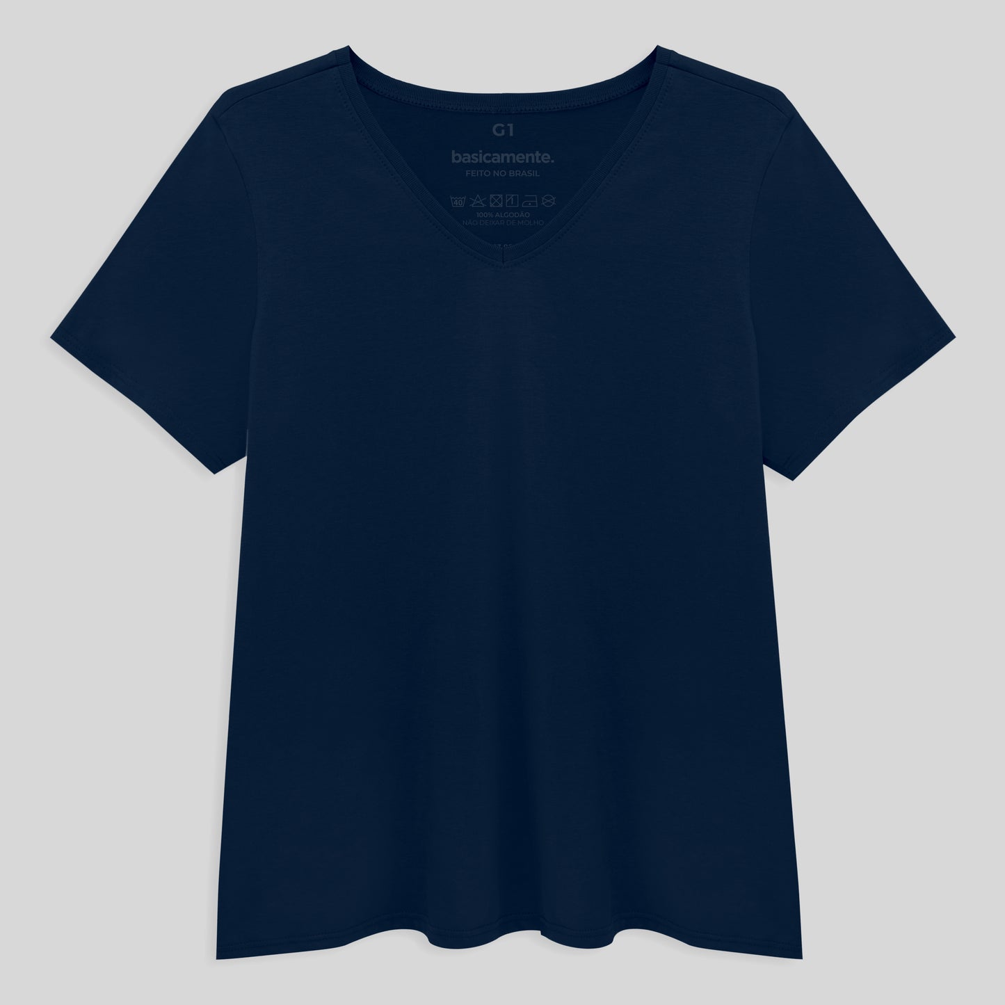 Camiseta Slim Gola V Cotton Plus Feminina - Azul Marinho