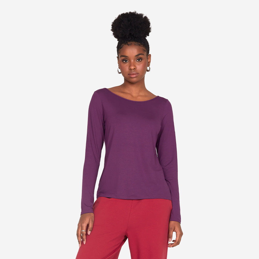 Camiseta Manga Longa Gola Canoa Feminina - Berinjela