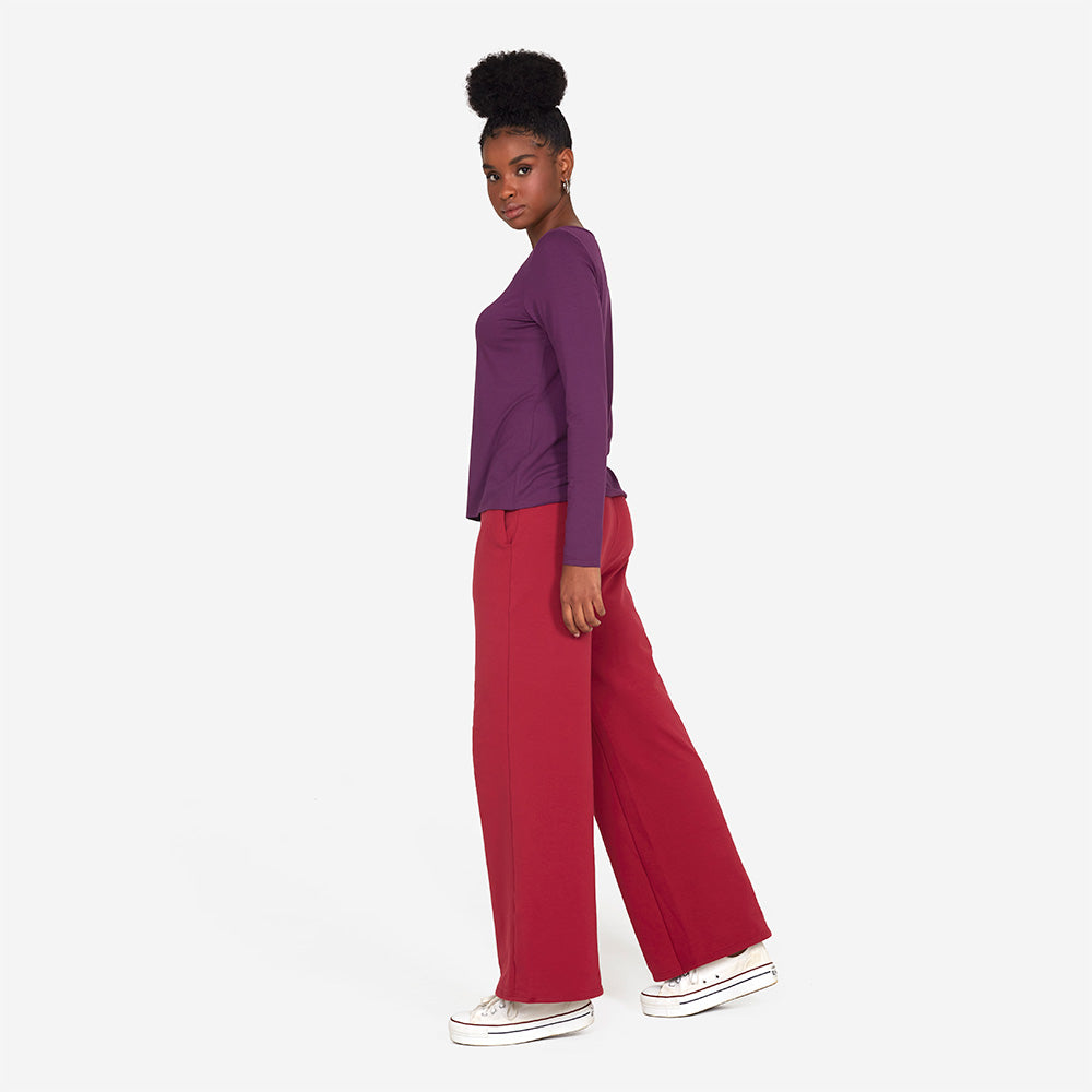 Camiseta Manga Longa Gola Canoa Feminina - Berinjela
