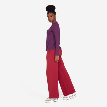 Camiseta Manga Longa Gola Canoa Feminina - Berinjela