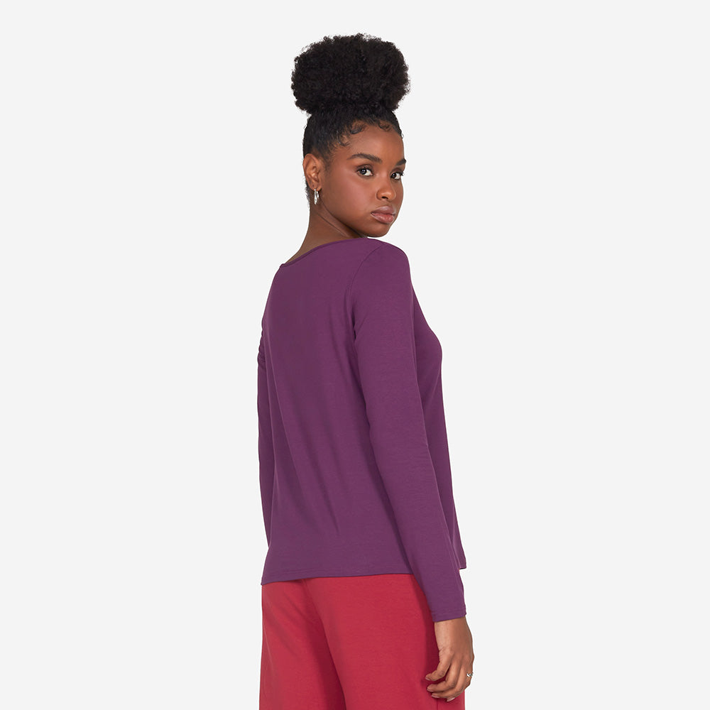 Camiseta Manga Longa Gola Canoa Feminina - Berinjela