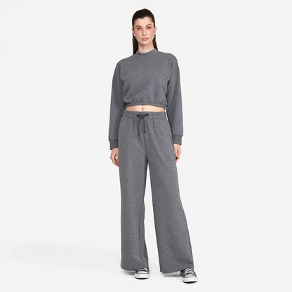 Blusão Cropped Moletom Comfort Feminino - Mescla Escuro