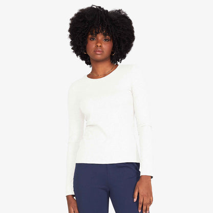 Camiseta Canelada Manga Longa Feminina - Branco