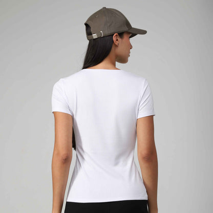 Camiseta Canelada Gola U Feminina - Branco