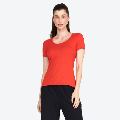 Camiseta Canelada Gola U Feminina - Vermelho Páprica
