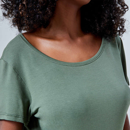 Tech T-Shirt Modal Decote Canoa Feminina - Verde Figo