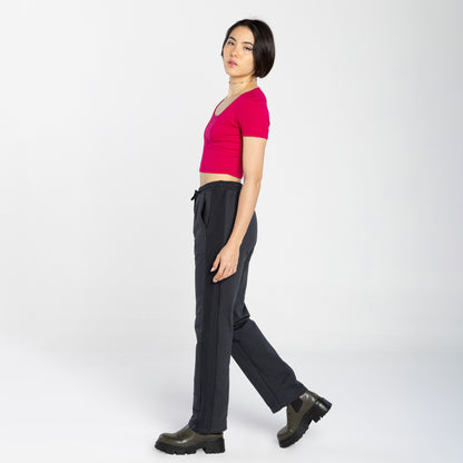 Blusa Cropped Canelada Decote Quadrado - Magenta