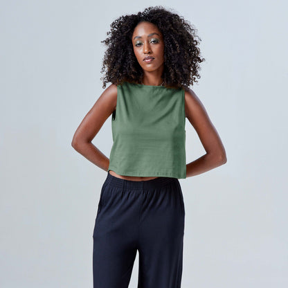 Regata Cropped Algodão Premium Feminina - Verde Figo