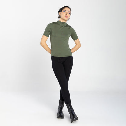 Tech T-Shirt Modal Gola Alta Feminina - Verde Figo