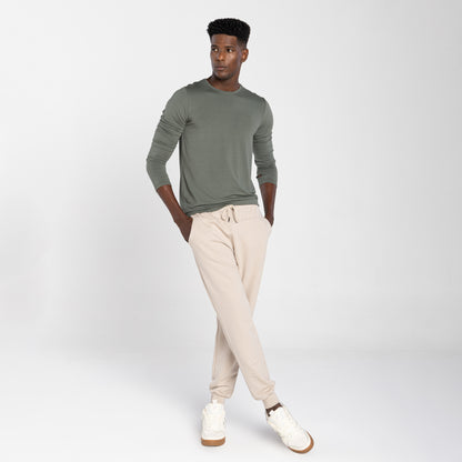 Calça Jogger Moletom Tech Impermeável Recorte Costas - Bege Aveia