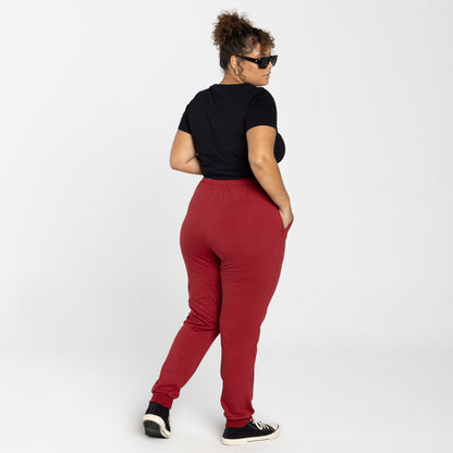 Calça Jogger Moletom Comfort Flanelado Feminina - Vermelho Escarlate