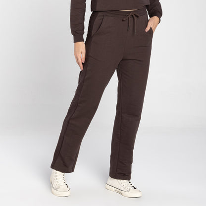 Calça Tech Impermeável Moletom Flanelado Recorte Feminina - Marrom