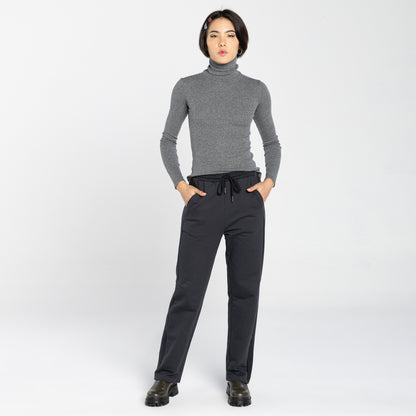 Calça Tech Impermeável Moletom Flanelado Recorte Feminina - Cinza Escuro