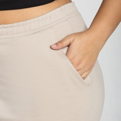 Calça Reta Moletom Tech Impermeável Plus Feminina - Bege Aveia
