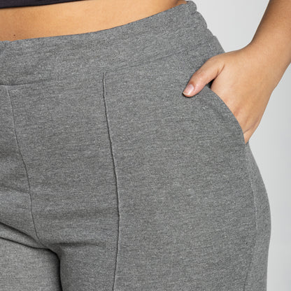 Calça Wide Moletom Tech Impermeável Friso Plus - Mescla Escuro