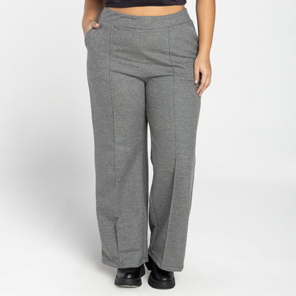 Calça Wide Moletom Tech Impermeável Friso Plus - Mescla Escuro