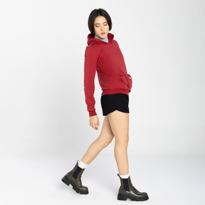 Blusão Moletom Comfort Flanelado Capuz Feminino - Vermelho Escarlate