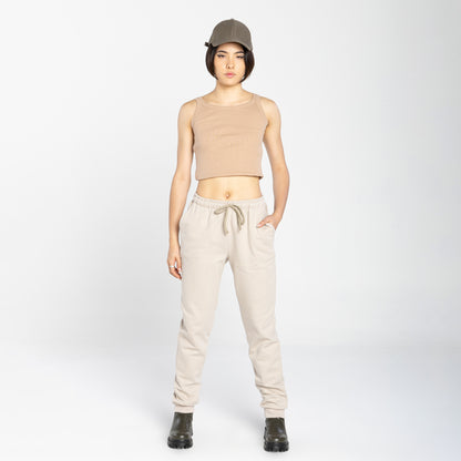 Calça Jogger Moletom Tech Impermeável Feminina - Bege Aveia