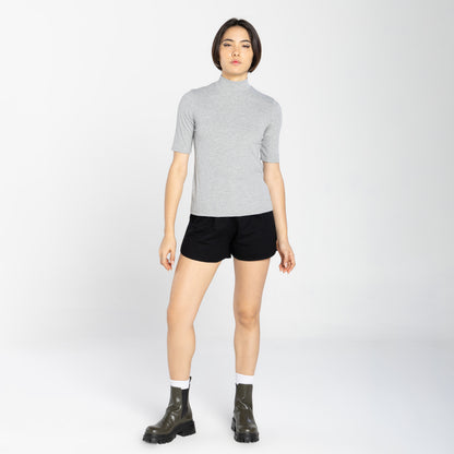 Blusa Canelada Gola Rolê Feminina - Mescla Claro