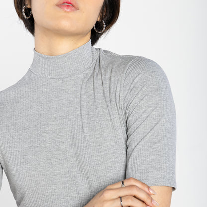 Blusa Canelada Gola Rolê Feminina - Mescla Claro