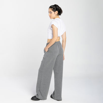 Calça Wide Moletom Comfort Feminina - Mescla Escuro
