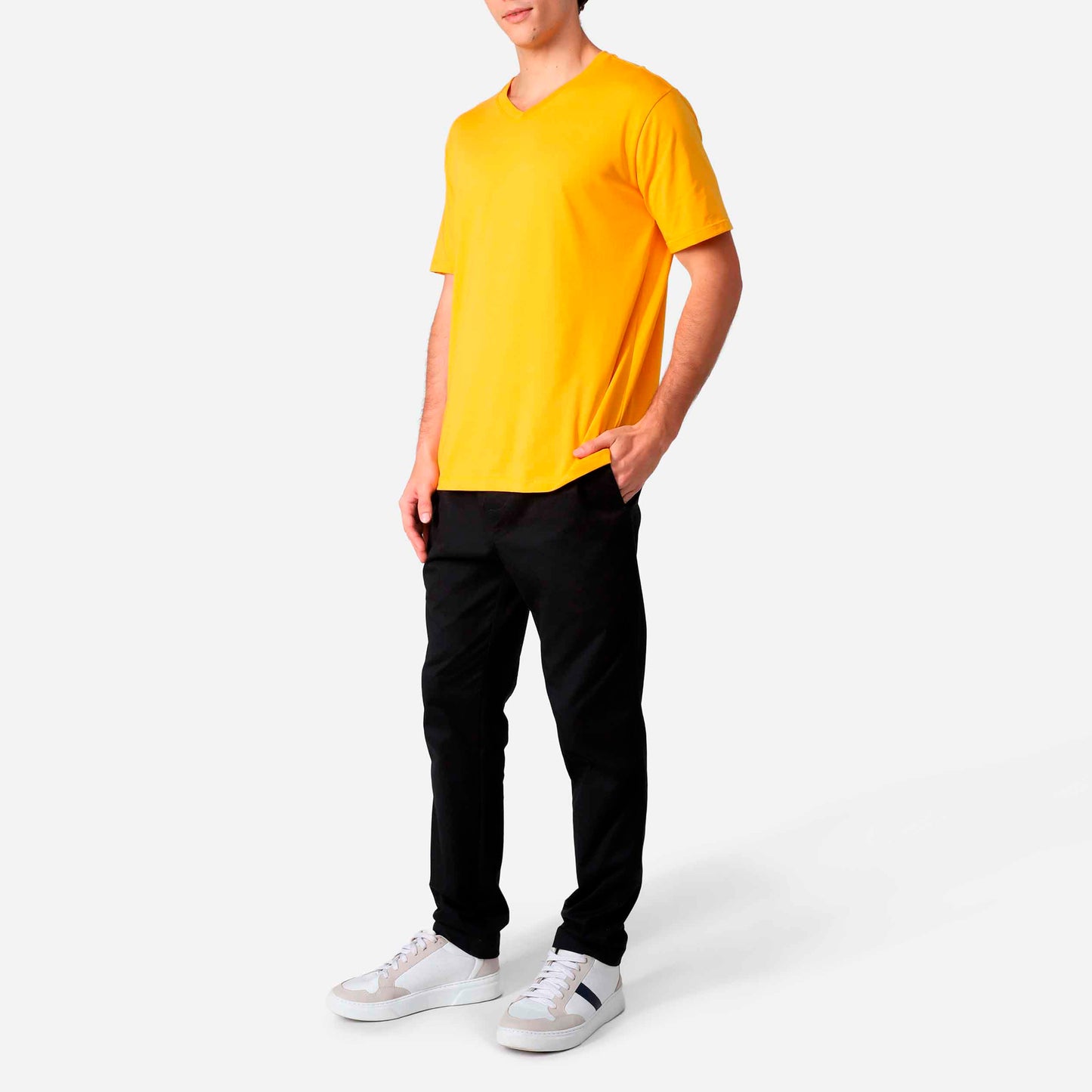 Camiseta Pima Gola V Masculina | Life Collection - Amarelo Sol