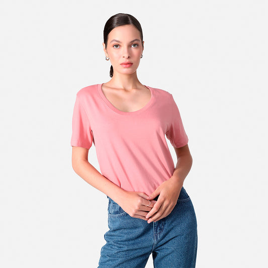 Camiseta Pima Gola U Feminina | Life Collection - Rose
