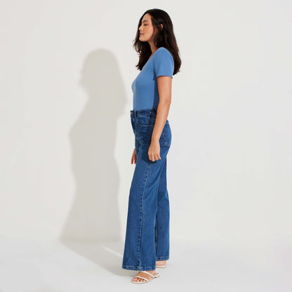 Camiseta Algodão Premium Gola U Feminina | Everyday Collection - Azul Aviador