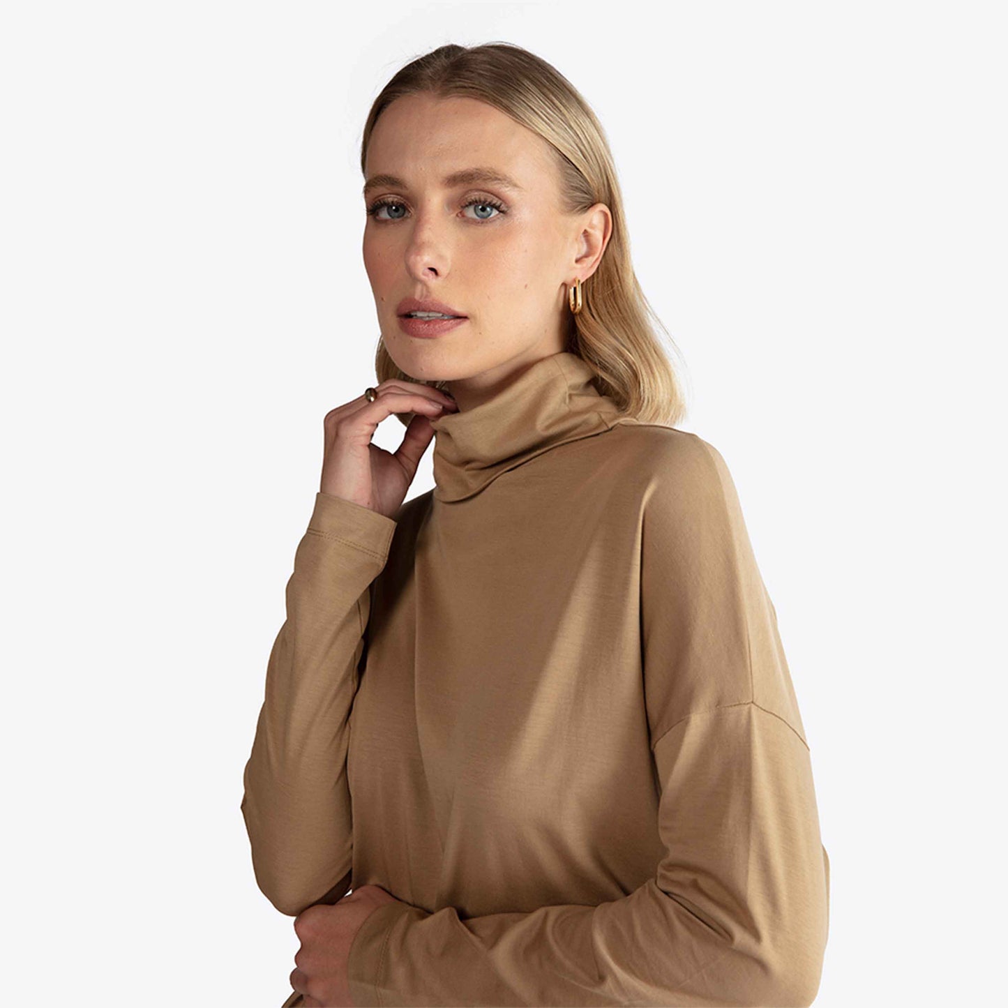 Blusa Pima Gola Rolê Feminina - Bege Pastel